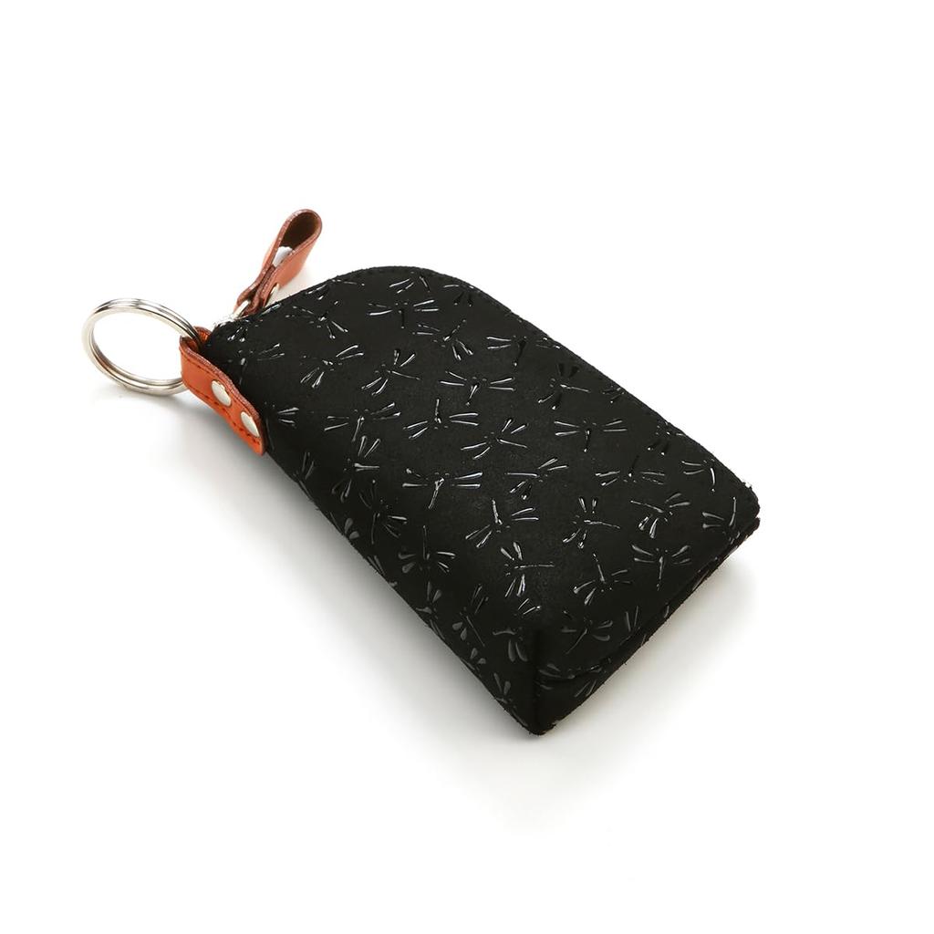 Inden HISOCA Hisoka Traditional Craft Koshu Inden Deerskin Lacquer Original Brand Key Case Black with Black Lacquer Dragonfly Design [Inden-ya]