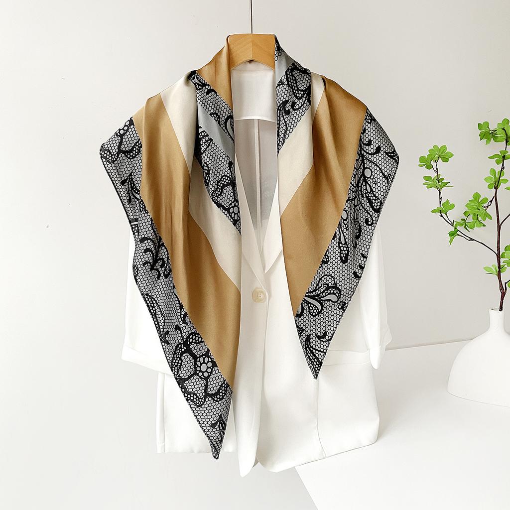 New 91cm silk scarf women's satin chain imitation silk large square scarf high-end spring and summer shawl