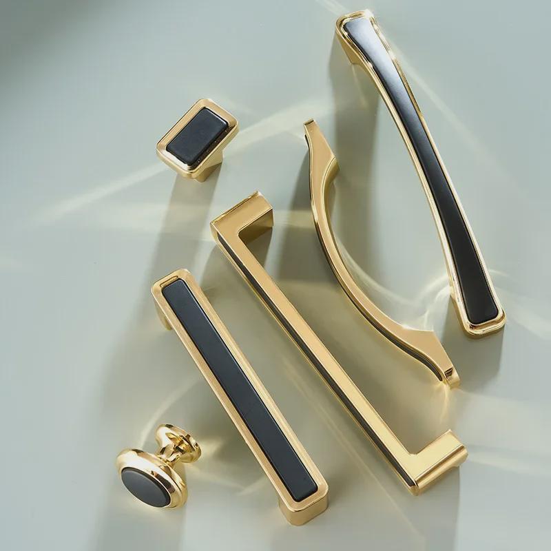 Mâner de cabinet european modern negru și auriu - Un singur orificiu