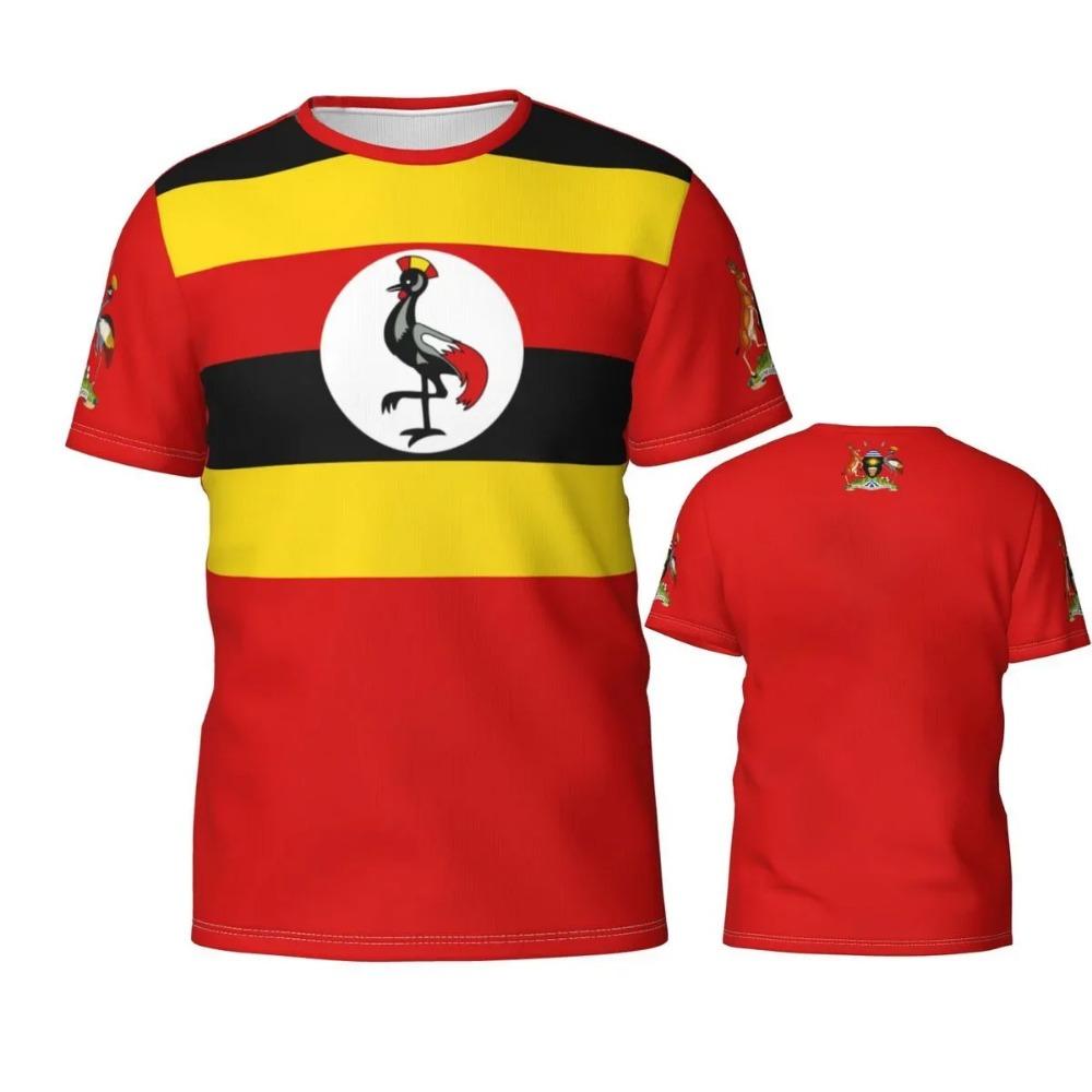 T-shirt Stampata con Spilla Bandiera dell'Uganda Primavera & Estate Emblema Nazionale Ugandese Maglie Squadra di Calcio T-shirt Abbigliamento Sportivo Casual