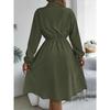 HNXC Autumn and Winter Casual Button-tied, Waist-cinching Long-sleeved Shirt Dress for Women