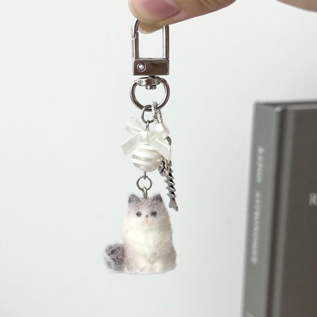 Flocked Puppy & Kitty Doll Bag Charm Keychain - Cute Bear Gift for Girls & Phone Chain Charm