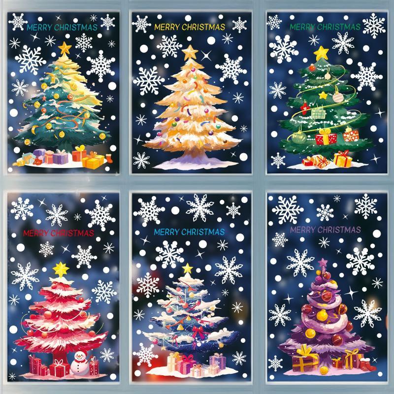 6 Pcs Christmas Window Stickers Wall Sticker Kids Room Wall Decals Merry Christmas Decorations For Home New Year Stickers