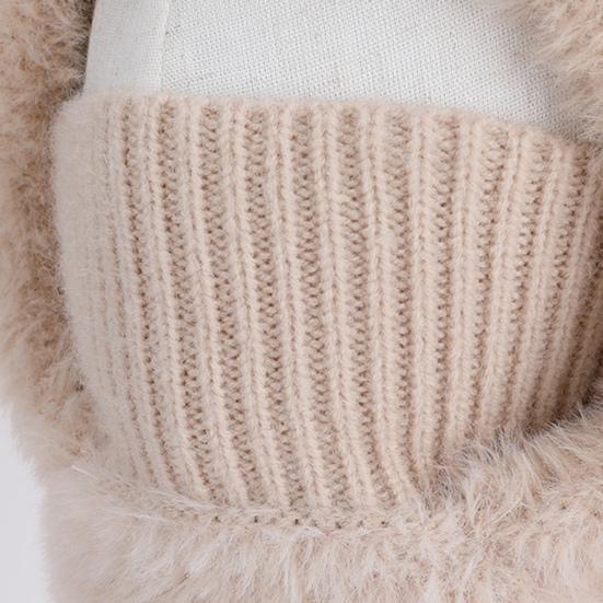 Kids Hat with Face Guard Scarf Plush Inner Lining Solid Color Bear Shape Warm Windproof Knit Hat Autumn Winter Outdoor Wear