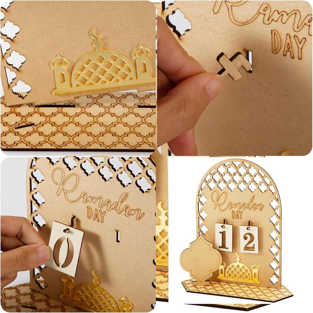 Eid Festival Wooden Countdown Calendar Islamic Mubarak Themed Party Supplies for Ramadan Home Room Decoration Desk Accessory