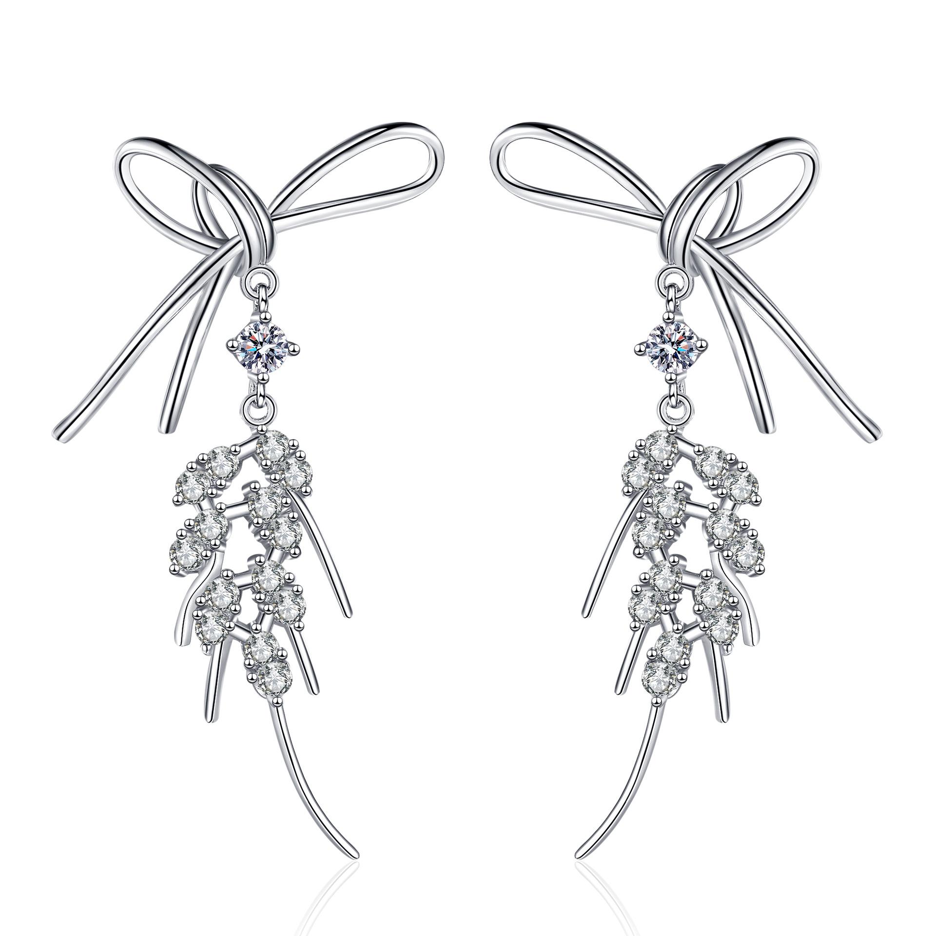 

Серьги из стерлингового серебра 925 пробы, серьги с муассанитом, покрытые золотом pt950, серьги с перьями и бантом, темперамент, новые обеденные серьги 1.04 carat