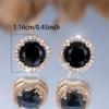 Cute Female Multicolor Pink Black Zircon Round Stone Stud Earrings Gold Color Wedding Jewelry For Women