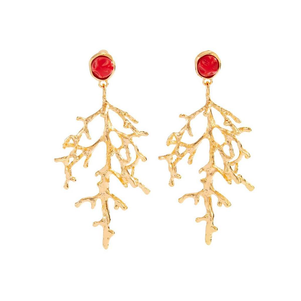 SHIXIN Retro Coral Pendant Earrings for Women Creative Geometric Tree Drop Earrings Fashion Jewelry Gifts Ear Accessories