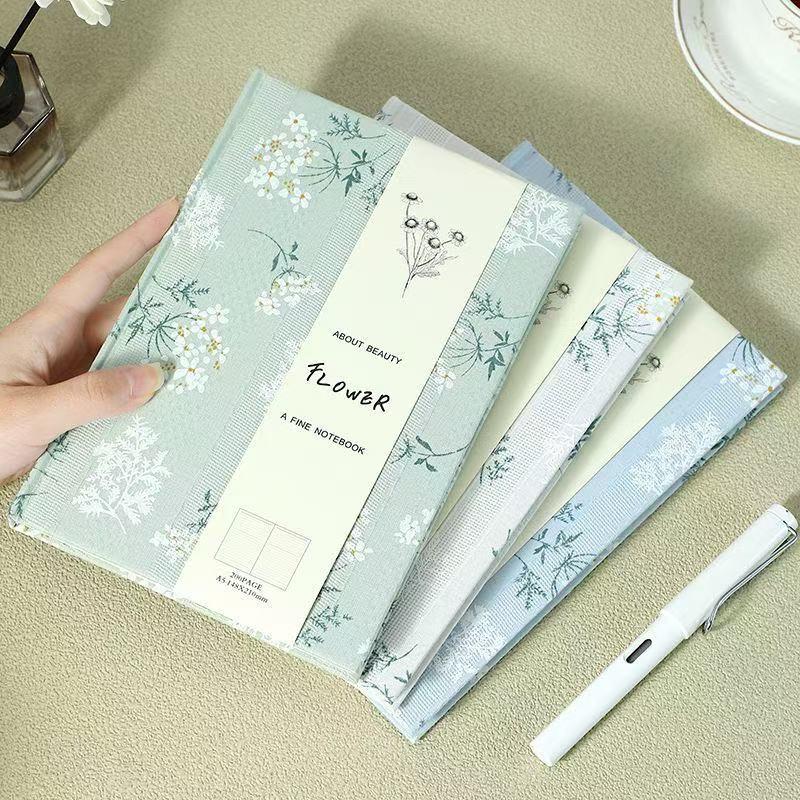 A5 Cloth-Textured Hardcover Notebook with Custom Embroidered Logo and Fresh Style Pattern