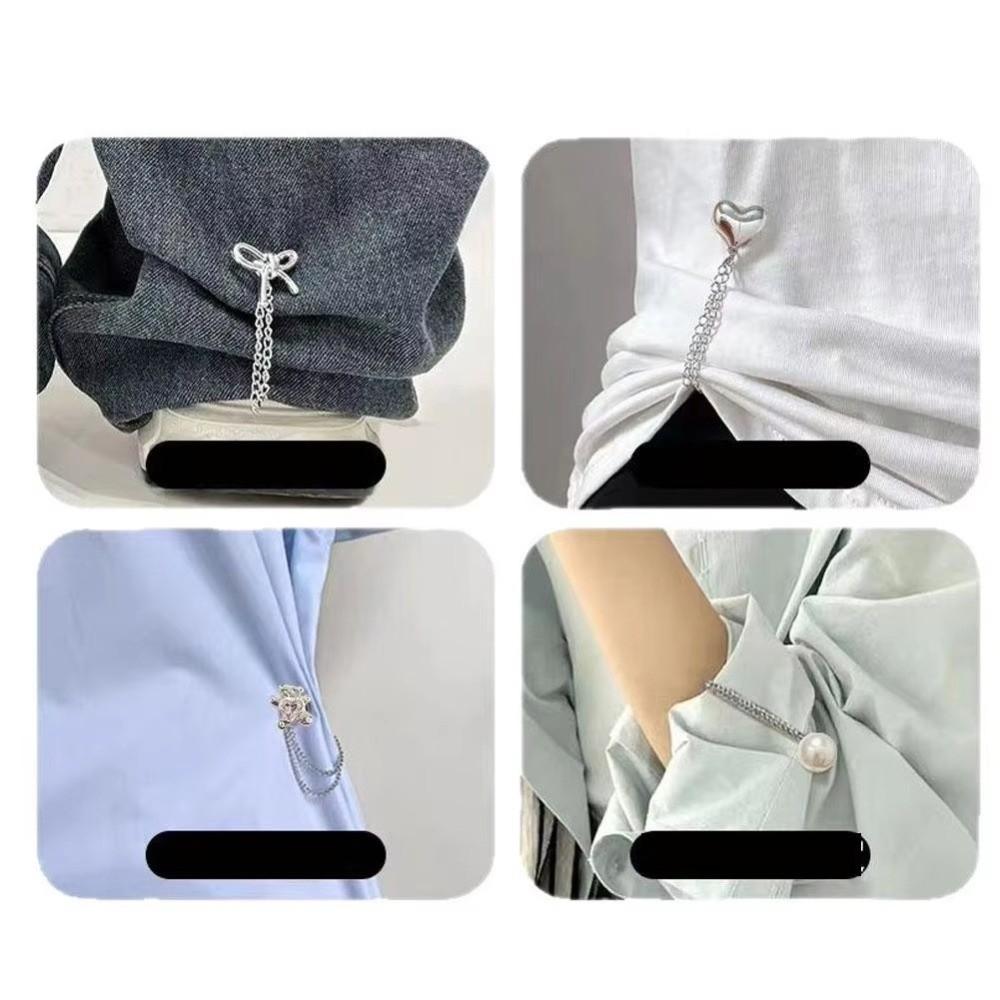 Fashion Accessory 3-in-1 Clothing Clip Heart-Shaped Adjustable Butterfly Hem Clip With Chain No-Sew Cuff Keeper Skirts