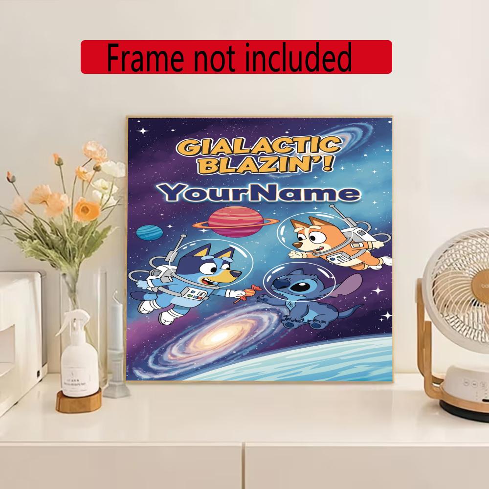 Bluey Customize Your Name Diamond Painting Round Diamond Diy Frameless Holiday Artwork Suitable For Home Office Wall Decoration