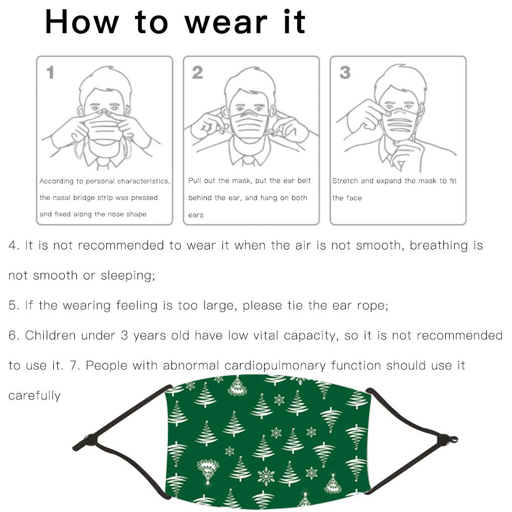 Staubmaske mit Weihnachtsmotiv, bedruckt, staubdicht, Polyester-Gesichtsmaske mit elastischem Ohrband und Filter Typ 5