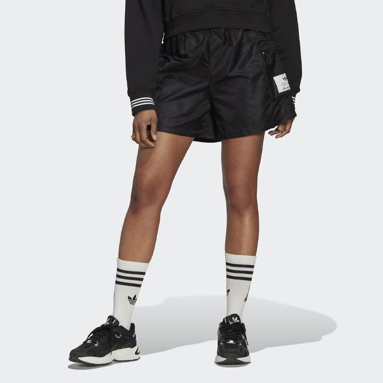 Adidas Originals Trefoil Solid Color Logo Print High-Waisted Shorts Women Bottoms Black HL9061