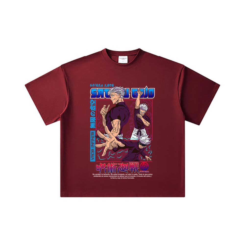 

260 GSM Double Yarn 32 Count 100% Cotton Jujutsu Kaisen V25 Gojo Print Unisex Heavy Cotton T Shirt 2XL