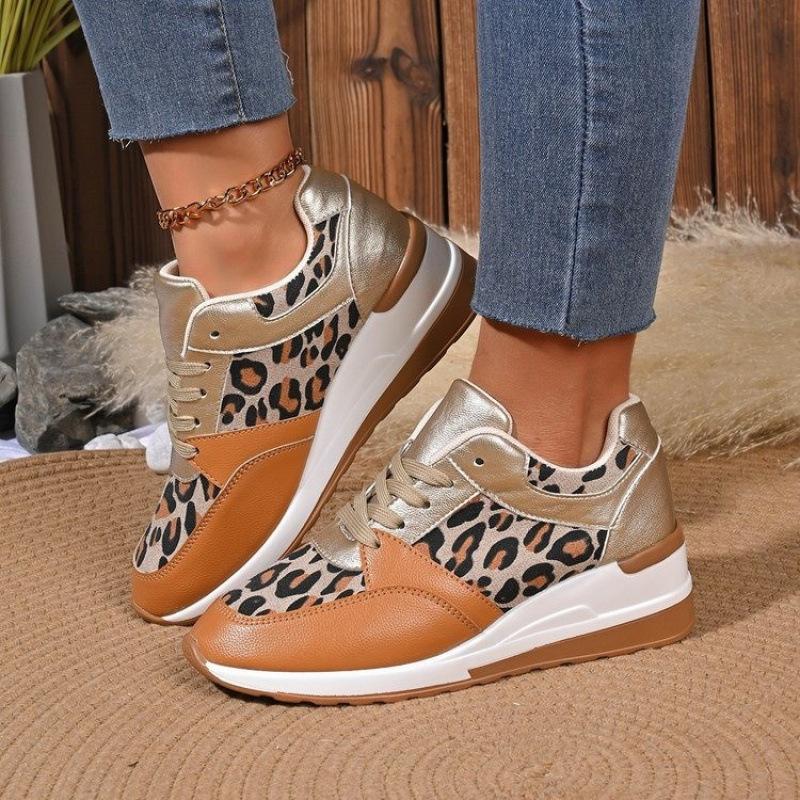 New year's flat leopard print lace-up casual sneakers plus size four-season single shoes running shoes