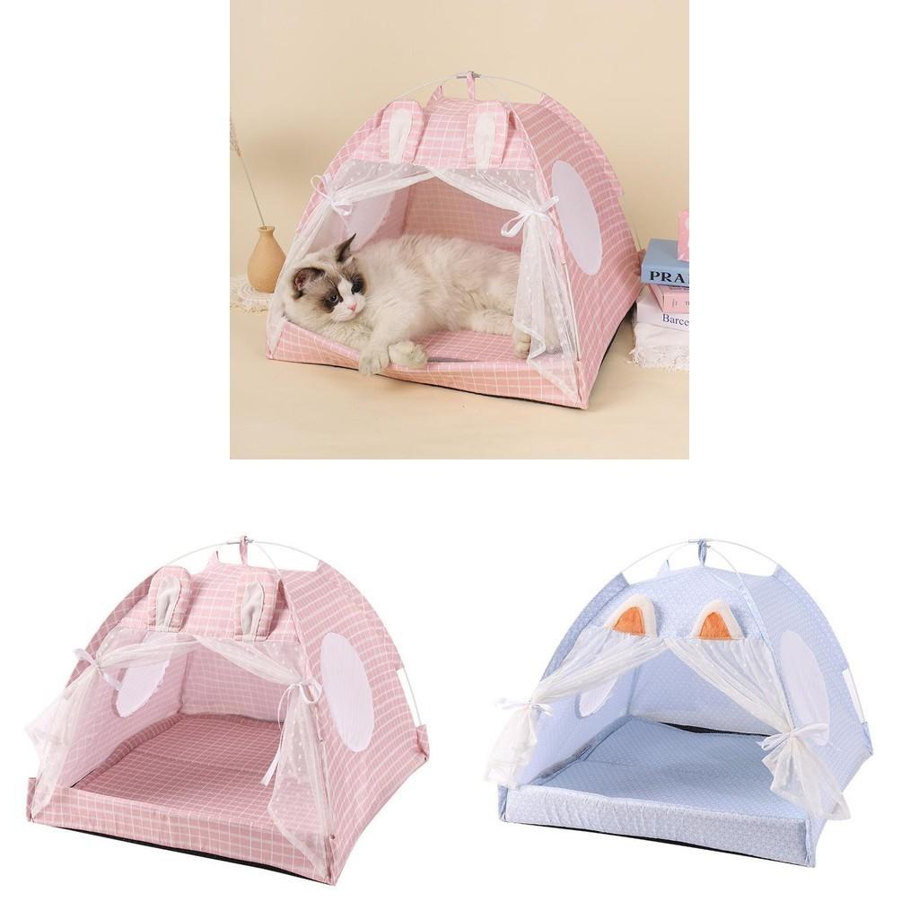Soft Blue Cat M Pet Teepee Collapsible Removable Washable Kitten Den