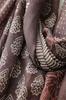 Brown Scarf with Floral Print and Stripes 180X90 - Cotton with Viscose