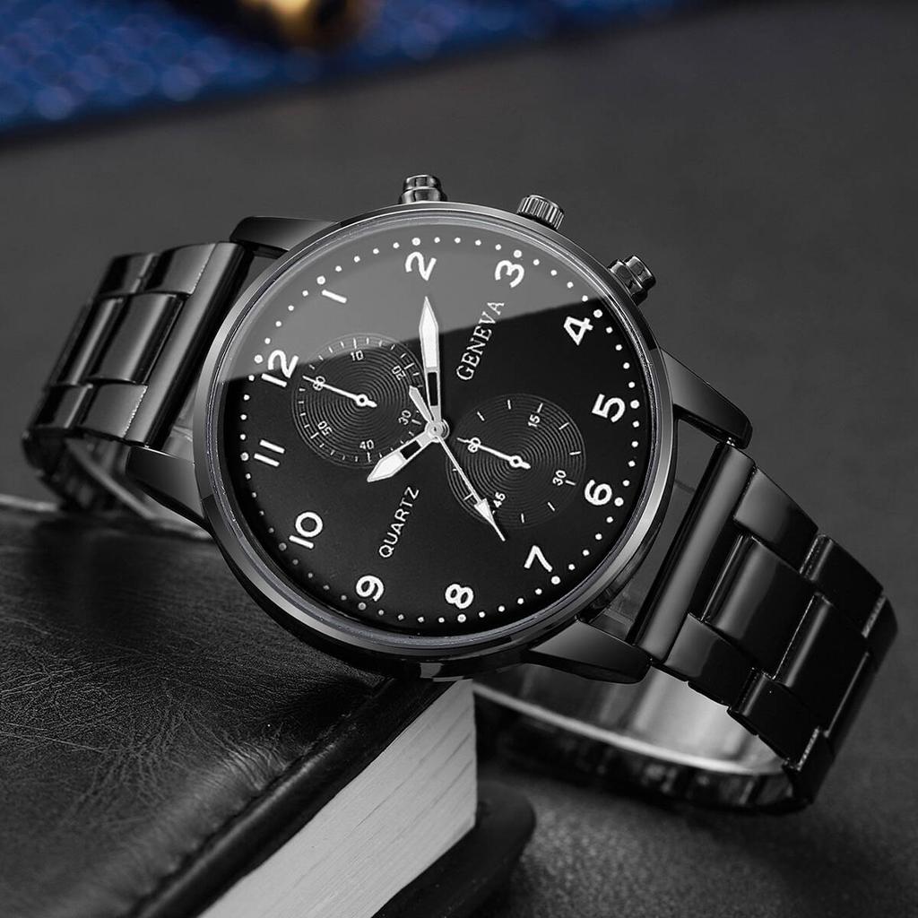 2PCS Men Business Watches Fashion Arabic Roma Dial Quartz Watch for Man Black Clock Reloj Hombre