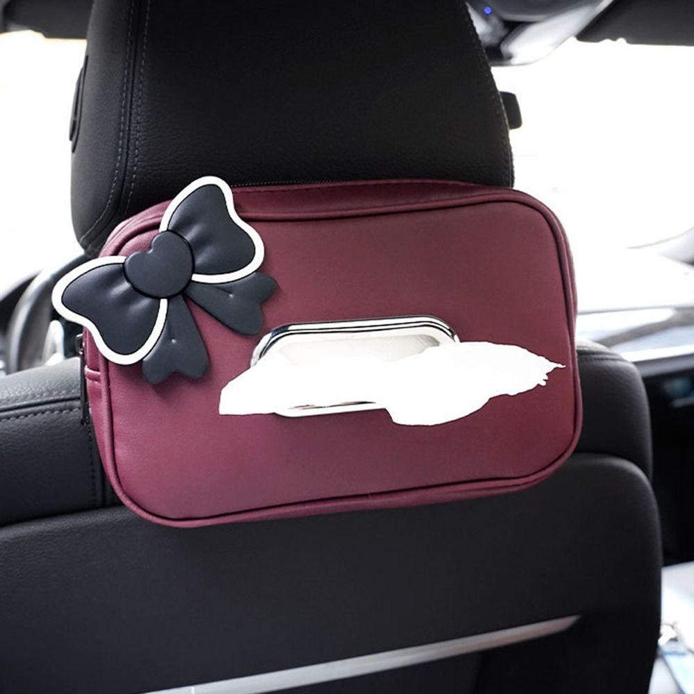 Zipper Car Tissue Box PU Leather Car Seat Back Organizer Fashion Car Napkin Holder Sun Visor