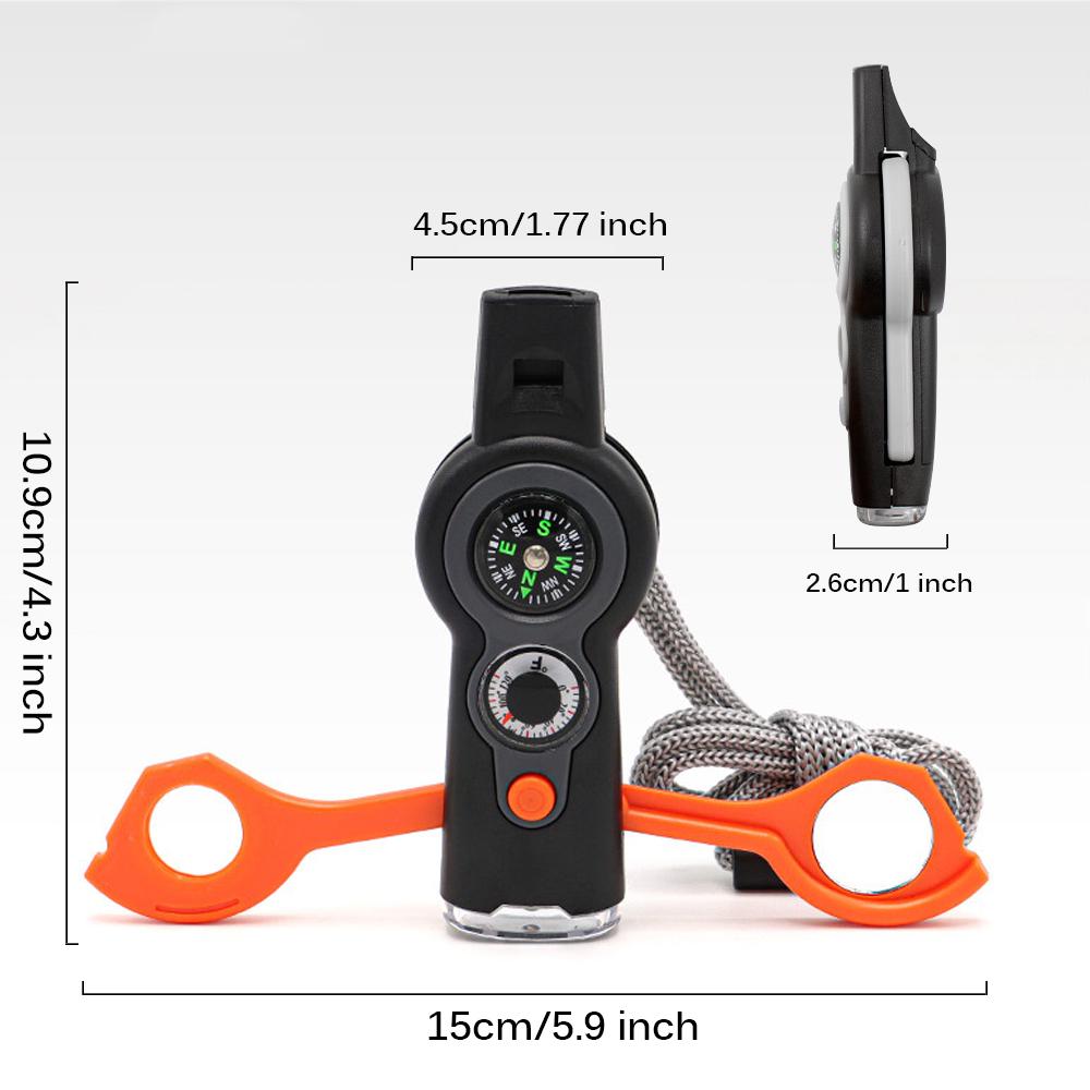 Multifunktionale Outdoor-Pfeife mit LED-Lichtern, Thermometer, Kompass, Überlebenspfeife, Praktisch