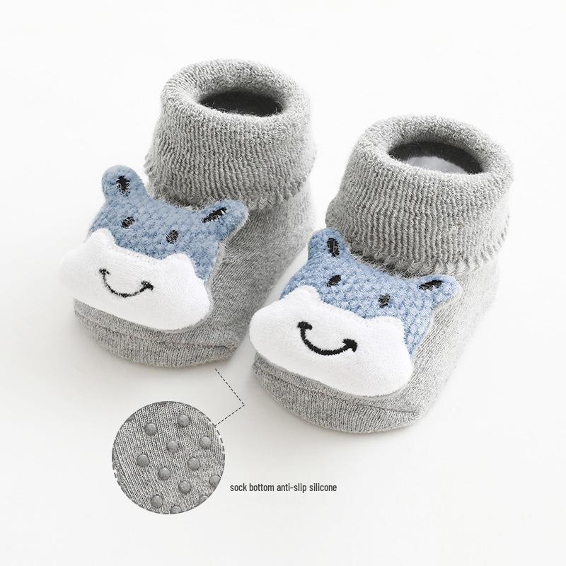 Warm Winter Terry Baby Socks: Cute Non-Slip Mid-Calf Cartoon Design