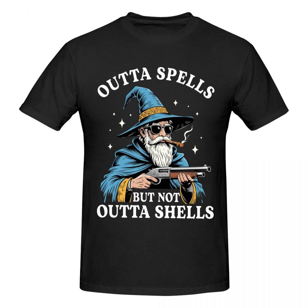 Unisex Funny Wizard Meme Outta Spells But Not Outta Shells Vintage T Shirt Streetwear Cotton T Shirts For Unisex
