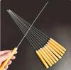 Thickened Wooden Handle BBQ Skewers - 304 Stainless Steel, Flat Design for Lamb, Kebab, Grilled Meat