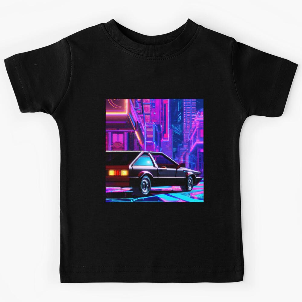 Retro car in a city full of light Kids T-Shirt 120