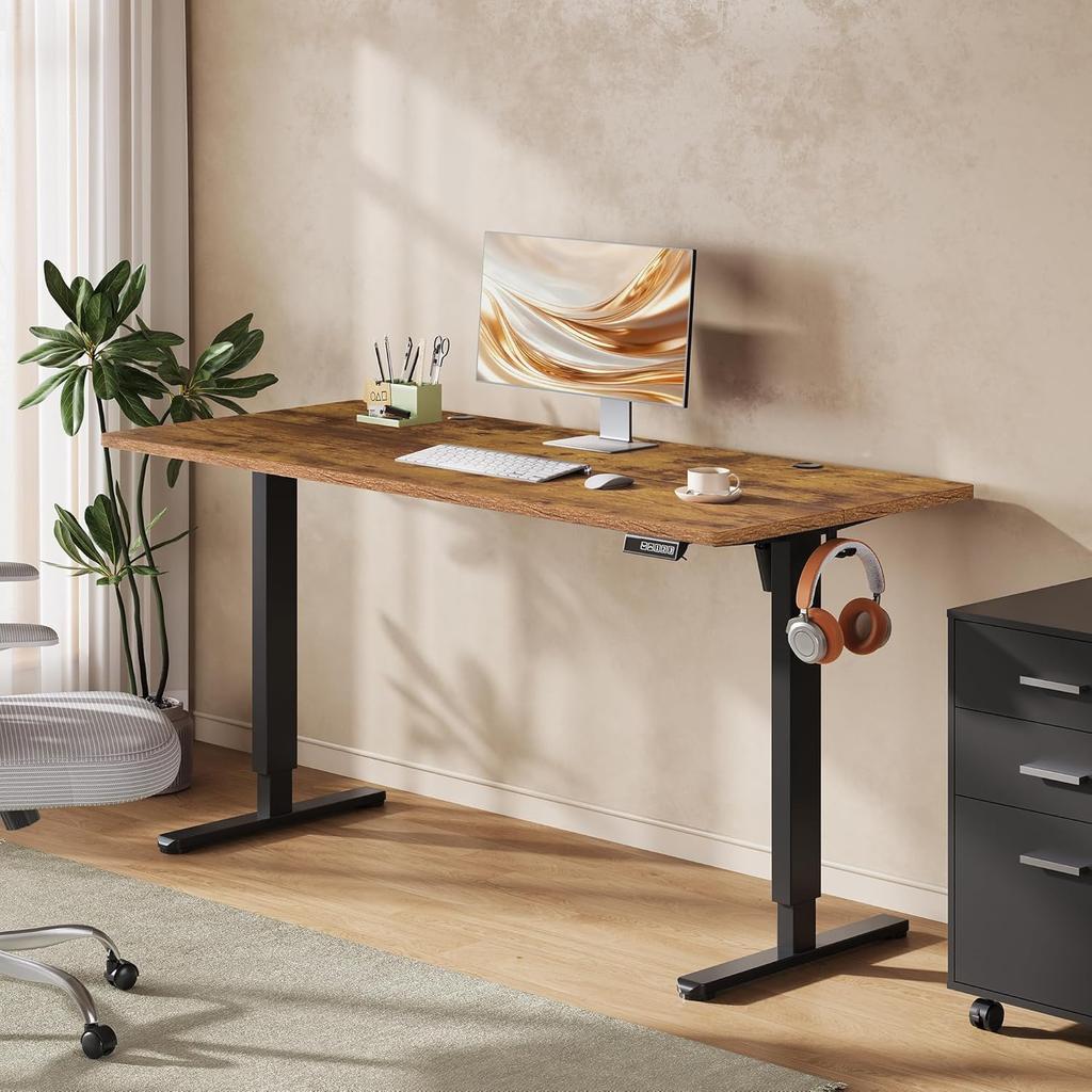 DEVAISE Height-Adjustable Desk 160×70 cm, Quiet Motor with 3 Height Memory Settings, Adjustment Range 72–118 cm, Ergonomic Sit-Stand Desk for Office