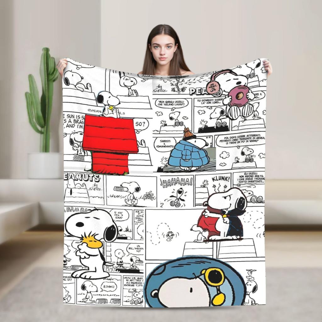 Snoopy Cartoon Dog Pilot Blankets Fleece All Season Multi-function Lightweight Throw Blanket for Bed Office Bedding Throws