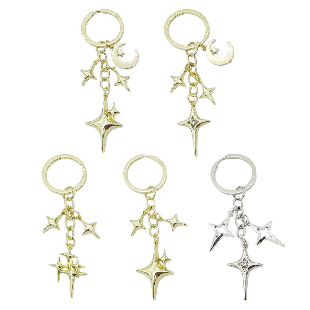 Breloc Pandantiv Stea cu Patru Vârfuri Decupată Elegantă și Lună Aliaj Durabil Ușor pentru Femei Farmec pentru Geantă Cadou Accesoriu