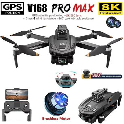 V168 Pro MAX GPS Dron 8K Profesionální Duální HD Kamera 5G WIFI FPV 360° Vyhýbání se překážkám Střídavý Rc Kvadrokoptéra Drony Hračky