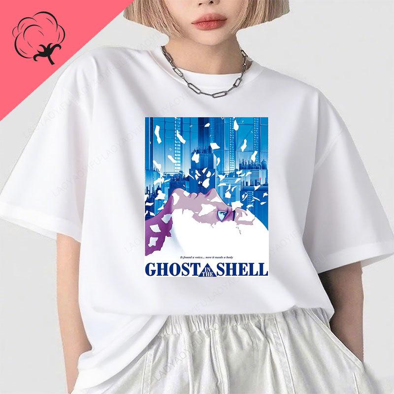 

Anime Shirt GHOST IN THE SHELL Camisetas Cotton Crewneck Casual Motoko Kusanagi Gothic Comic Movie Print Tee Camisa Clothing 3XL