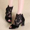 Fashion Shoes for Women 2025 Summer Lace Mesh High Heel Sandals Fish Mouth Shoes New Large Size Women's Shoes Designer Breathable Shoe