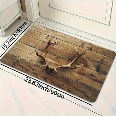 Vintage Wood Grain Antler Print Area Rug, Aesthetic Deer Horn Floor Mat for Living Room Bedroom, Washable Indoor Decor Carpet