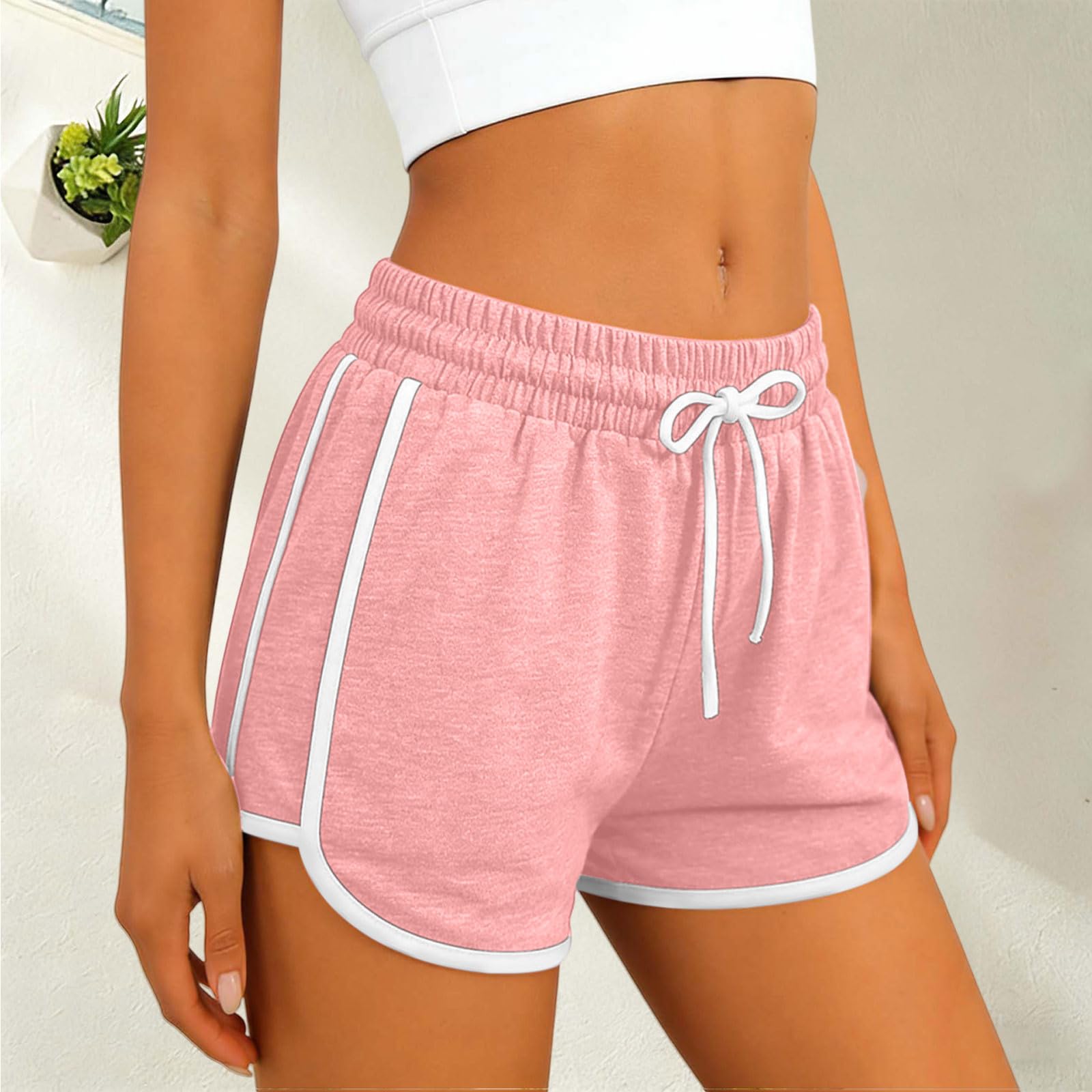 

Women s Sports Shorts Drawstring Shorts With Side Pockets Casual Loose Pants M розовый