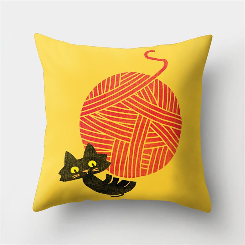 Cute Cartoon Animal Black Cat Deer Plant Print Pattern Cushion Cover Home Living Room Sofa Decoration Pillow Pillow Cover
