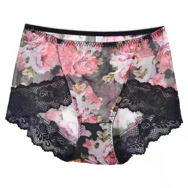 Sleek Mesh Print Plus Size Seamless Mid-High Waist Women's Panties