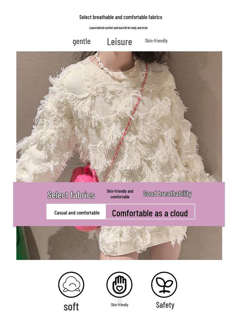 Modischer handgefertigter Quastenpullover für Mädchen - Herbst/Winter 2025 Kollektion