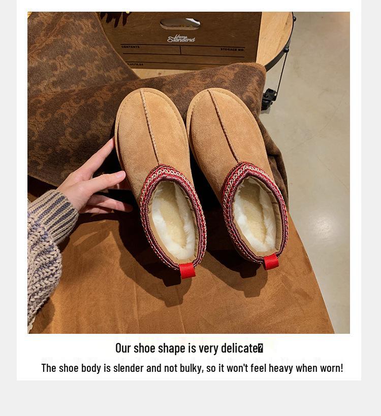 XD3 Genuine Leather Fleece-Lined Low-Top Cotton Snow Boots with Thick Sole for Women's Winter