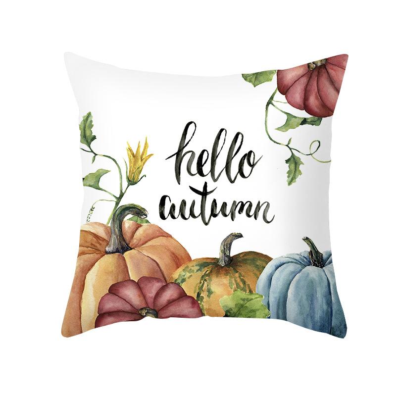 New Autumn Thanksgiving Pillow Cover Peach Skin Polyester Printed Pumpkin Harvest Pillow Home Pillow Cover