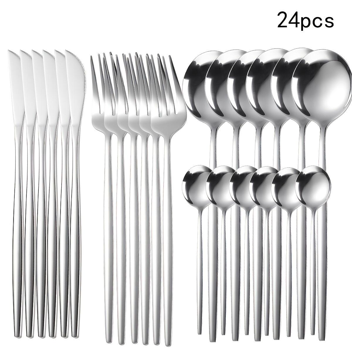 Stainless Steel 24-Piece Portuguese Cutlery Set - Steak Knives, Forks, and Spoons for Western Restaurants and Hotels. серебряный