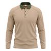 Men S Long Sleeve Polo Shirt Ribbed Collar Solid Color Casual Spring Autumn