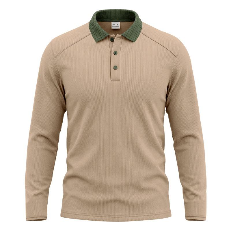 Men S Long Sleeve Polo Shirt Ribbed Collar Solid Color Casual Spring Autumn
