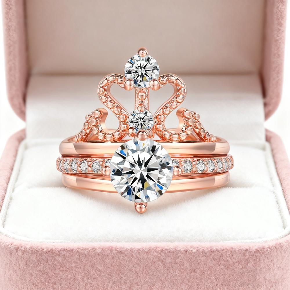 INN Vintage Luxury Ring For Women Elegant Exquisite Cubic Zirconia Queen Crown Engagement Wedding Ring Set Jewelry Gift R350-2
