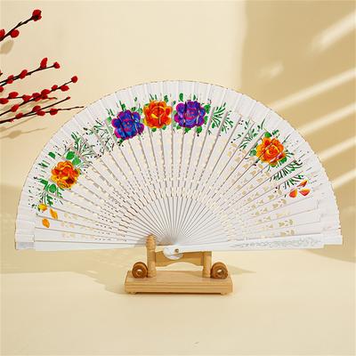 Spanish Colorful Wood Fan Women Dance Handheld Fans Double Sided Flower Pattern Fan Party Wedding Supplies Craft Gifts
