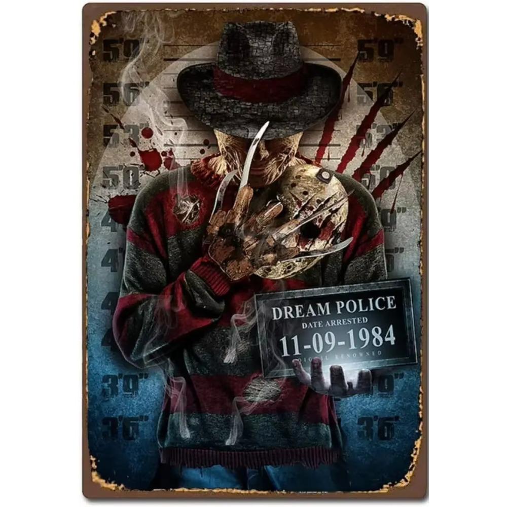 Kovové nástěnné umění Halloweenská hororová dekorace 20x30cm Domácí Jeskynní Muž Filmová cedule