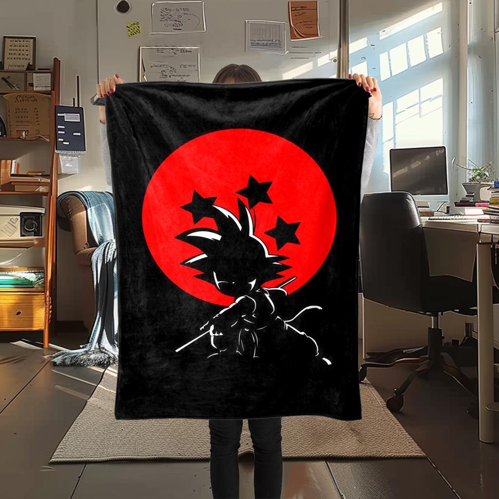 1 Stück Süße Cartoon Son Goku Aufdruck Flanelldecke, Hohe Qualität für Alle Jahreszeiten, Heimdekoration, Wärme und Komfort, Perfekt für Weihnachtsgeschenke