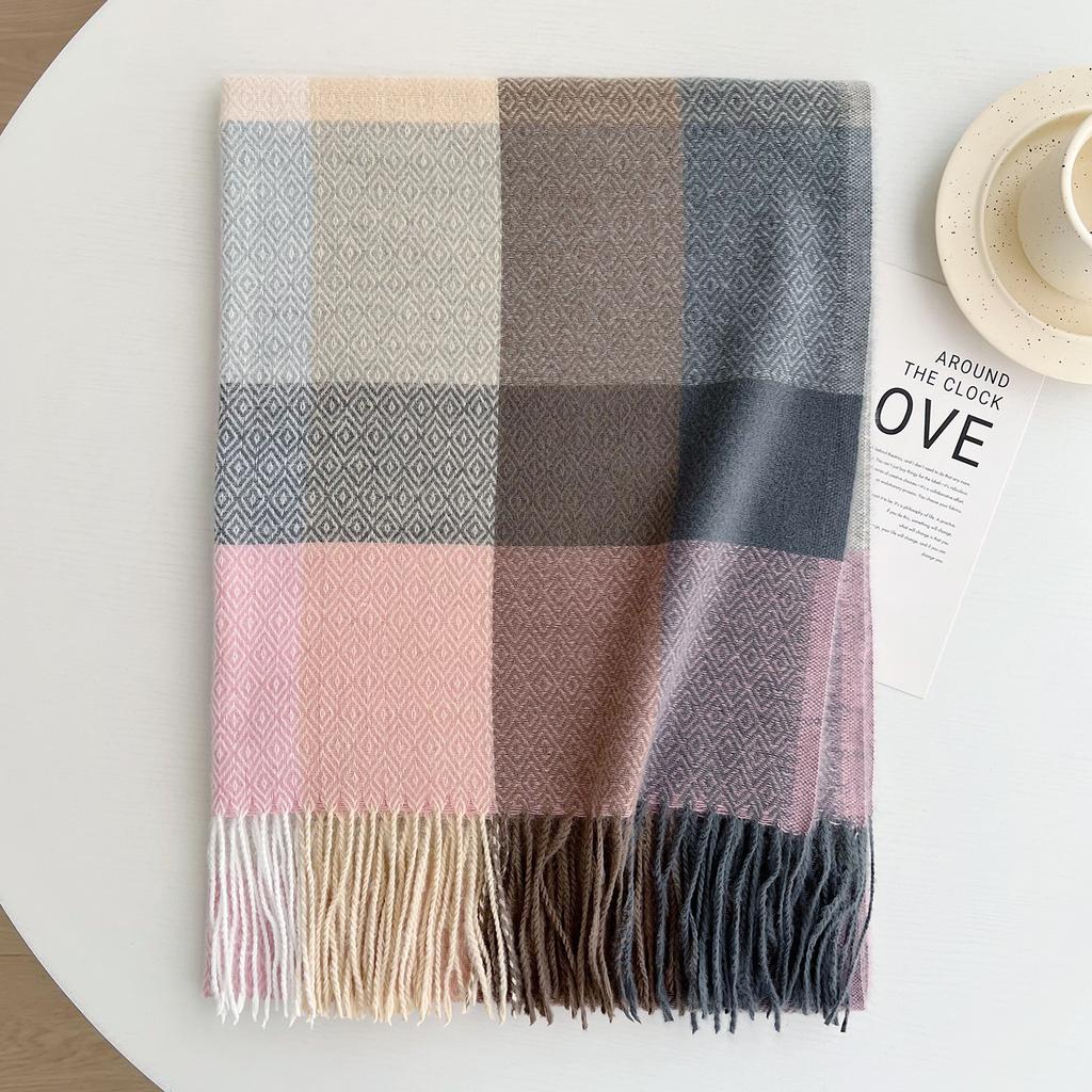New Korean version Japanese imitation cashmere retro plaid scarf men's and women's atmosphere fringed shawl warm scarf