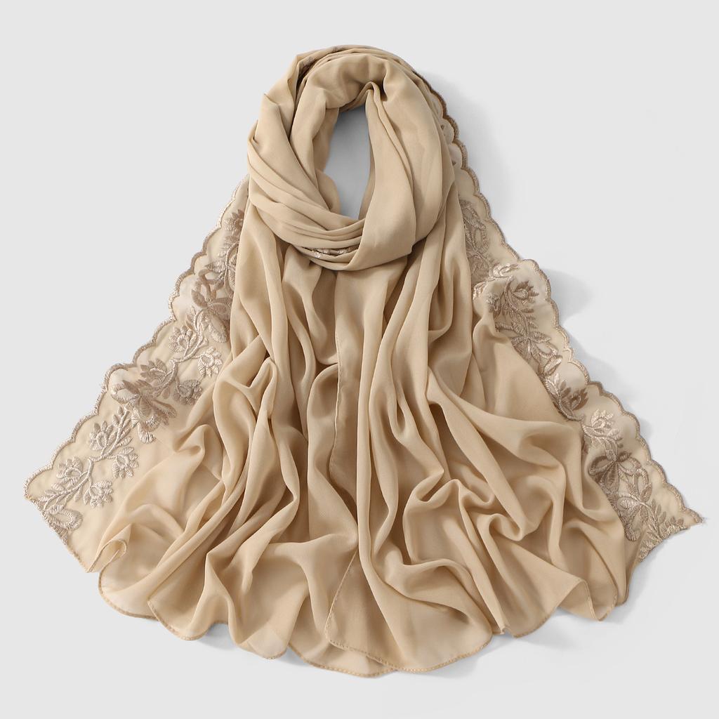 Butterfly Embroidery Hijab Scarf for Woman Muslim Long Shawl Islam Turban Headscarf